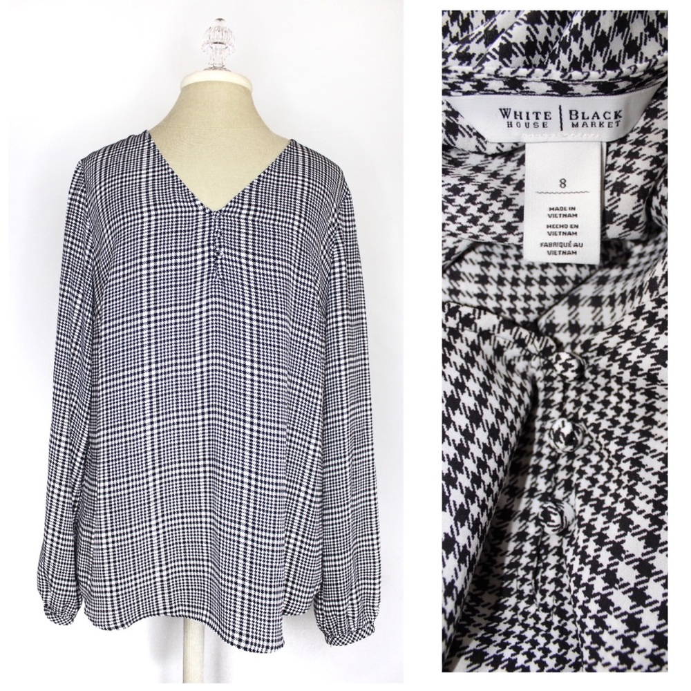 WHBM Gingham Balloon Sleeve Blouse Tops 8 Preowned